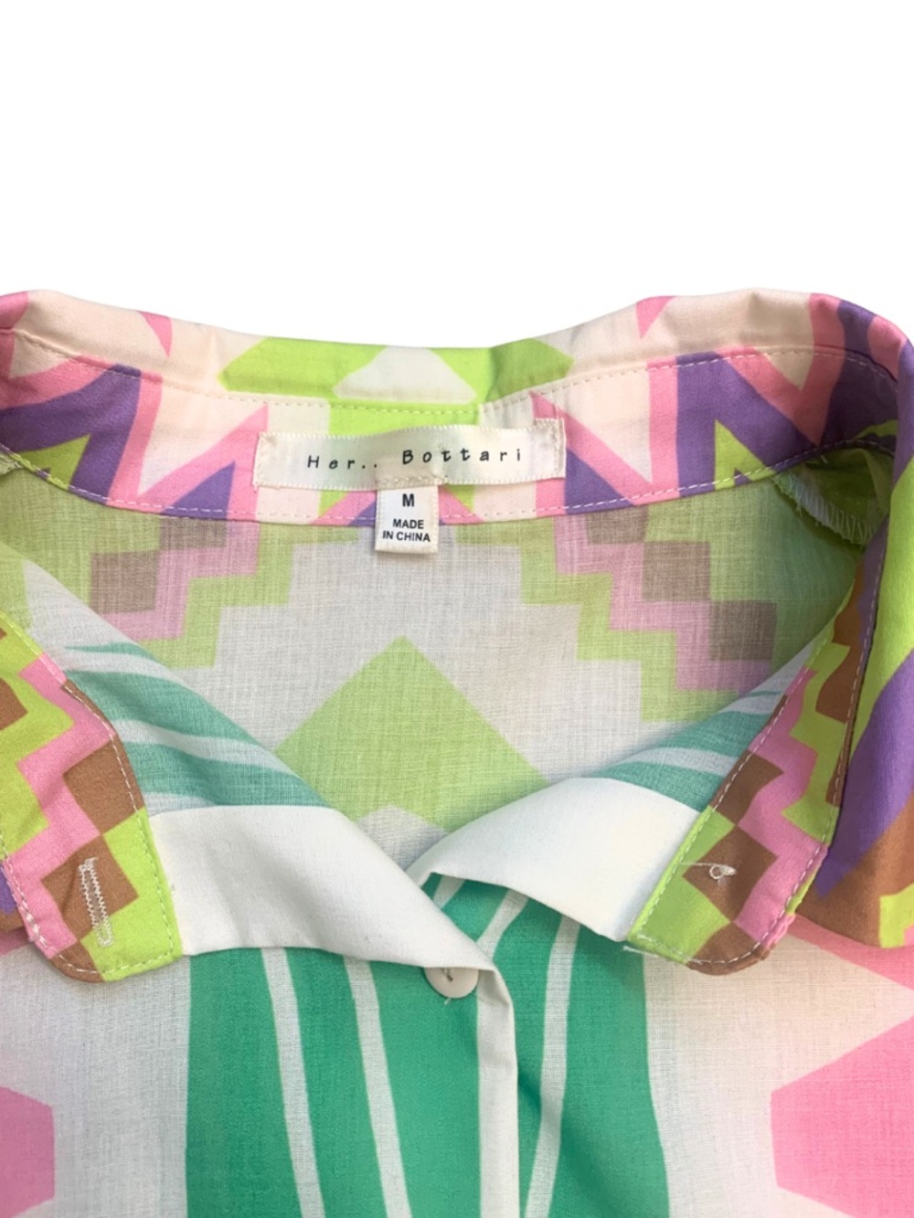 Colorful Pink Green Print Button Down Blouse Dopamine Maximalism Western Boho - Picture 3 of 12